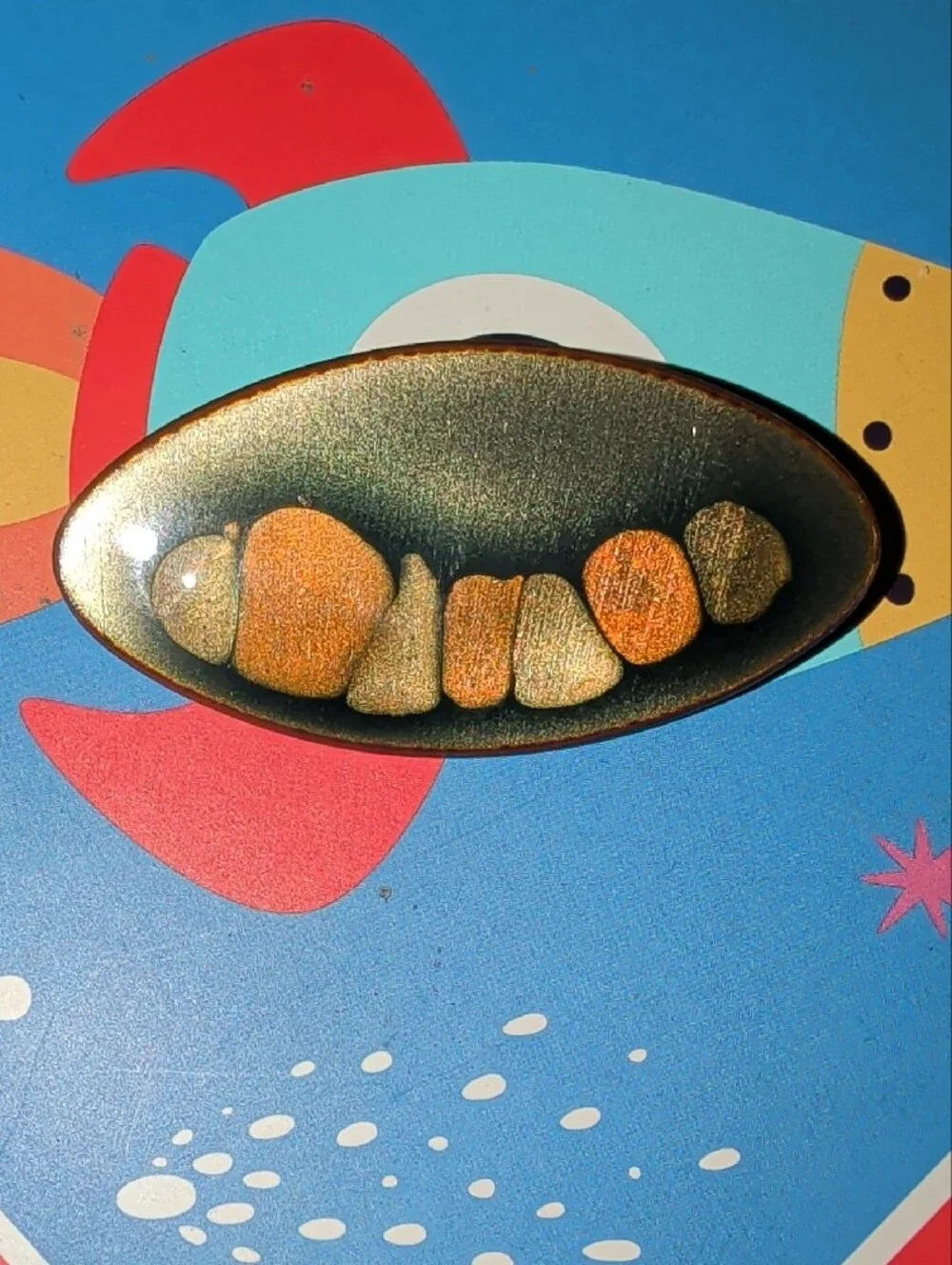 Signed Averill Shepps Modernist Enamel on Copper Brooch